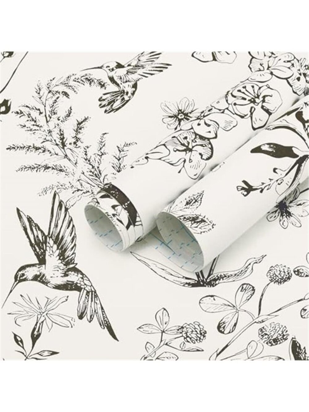 Floral Bird Wallpaper Peel and Stick Removable Self Adhesive Contact Paper Black